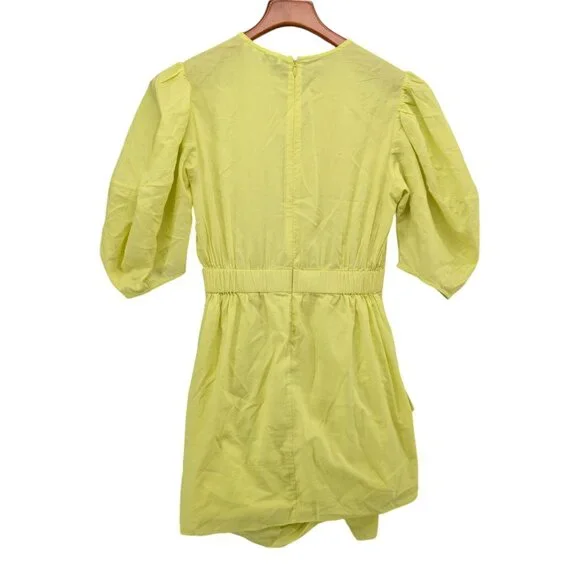Rhode Pia Mini Sheath Dress Neon Yellow 1/2 Sleeve Ruched Asymmetric Skirt Sz XS - Picture 2 of 11